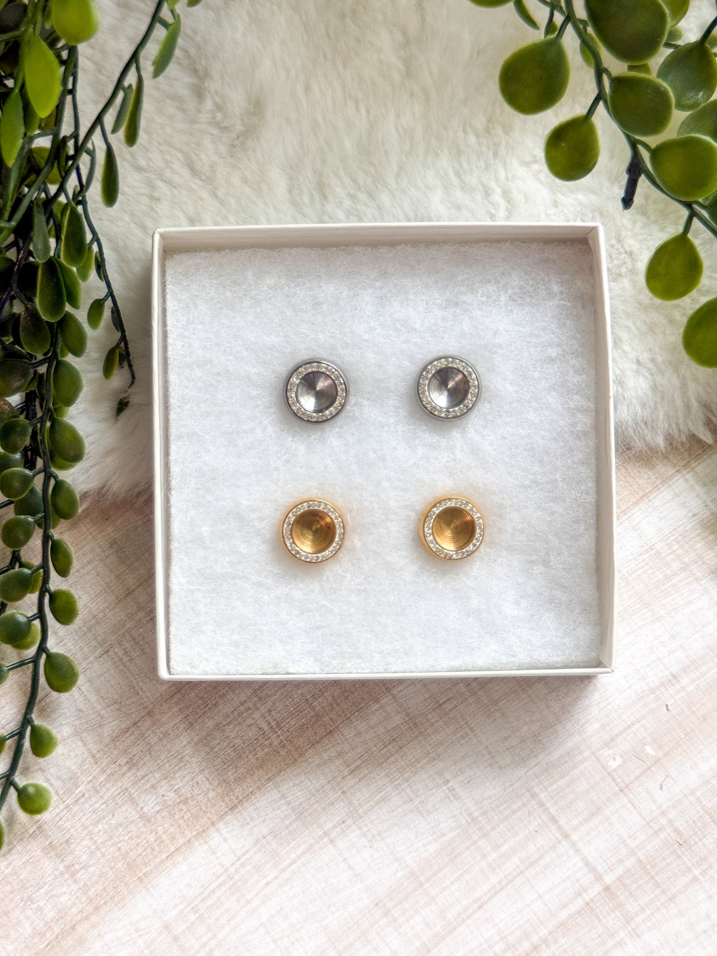 8MM Round Bezel Stainless Steel Earrings
