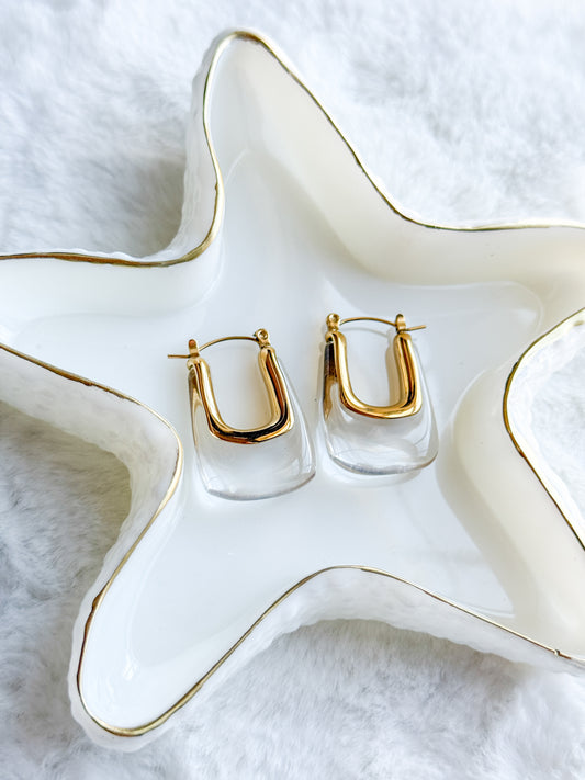 U Shaped Clear Acrylic Gold Hoop