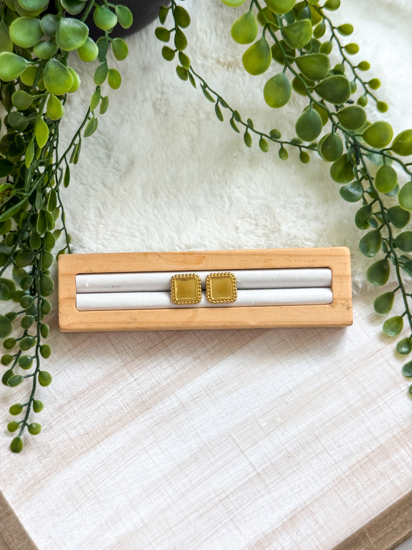 16mm Square Bezel Stainless Steel Earring