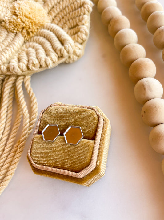 Silver Hexagon Earring Blank Silver