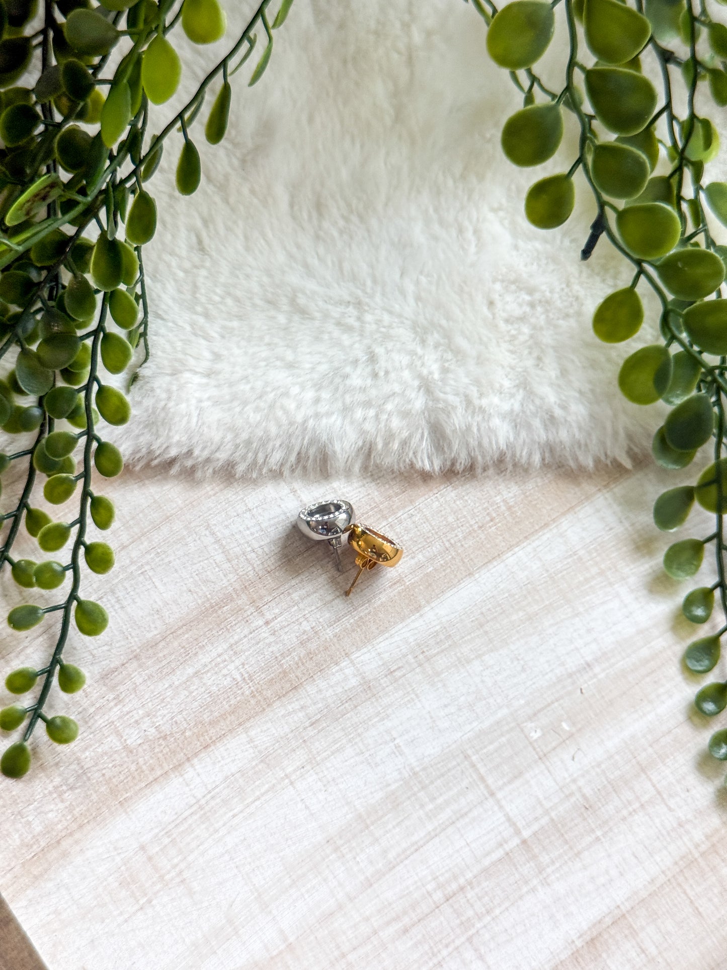 8MM Round Bezel Stainless Steel Earrings