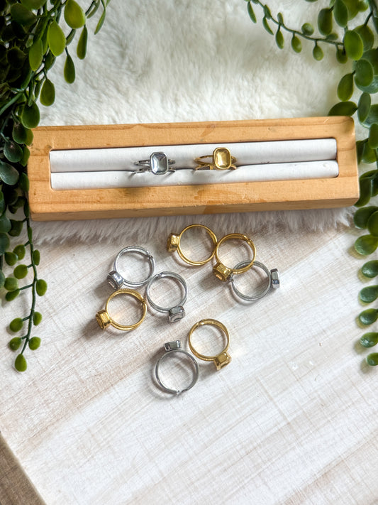 9x7mm Rectangle Stainless Steel Adjustable Ring