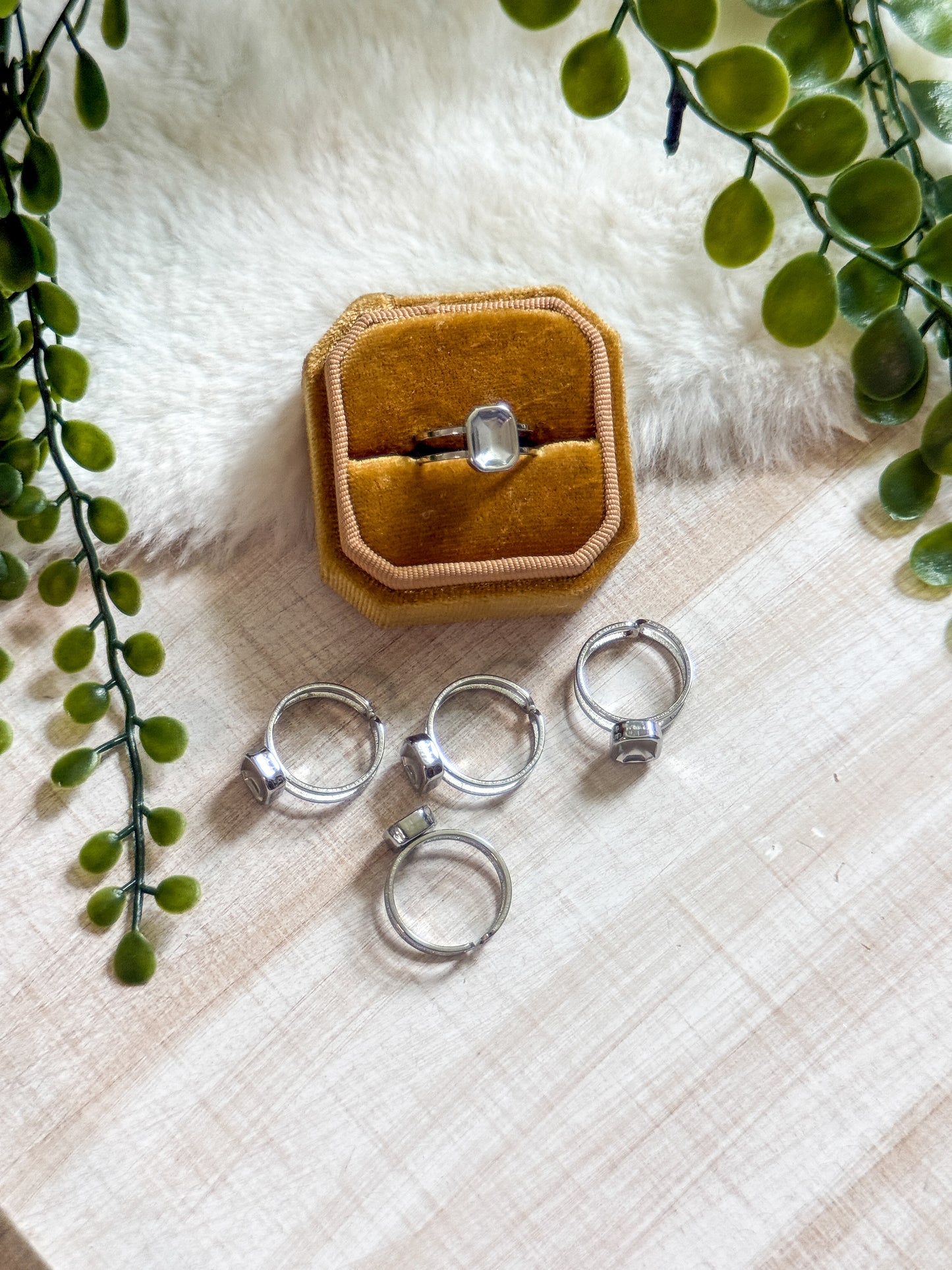 9x7mm Rectangle Stainless Steel Adjustable Ring