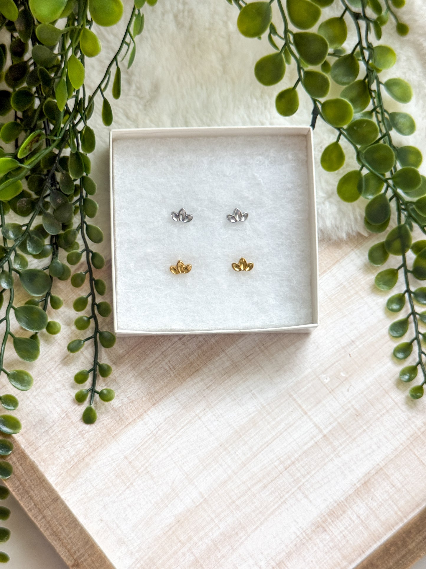 Stainless Steel 3 Stones Marquise Bezel Stud