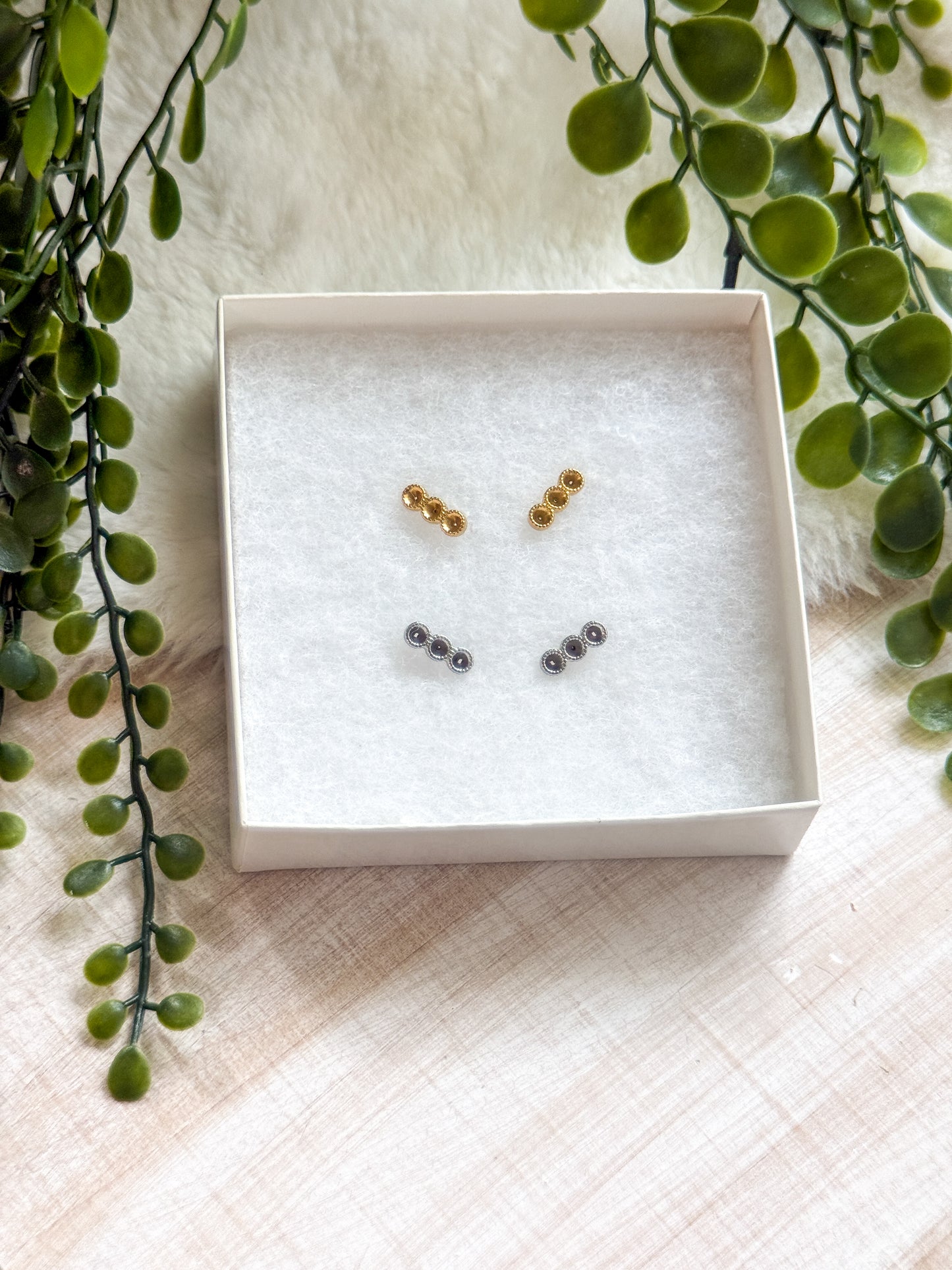 3 Stones 3MM Round Stainless Steel Stud Earrings