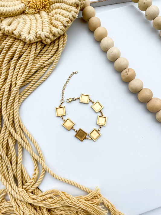 Stainless Steel Square Stone Chain Bracelet